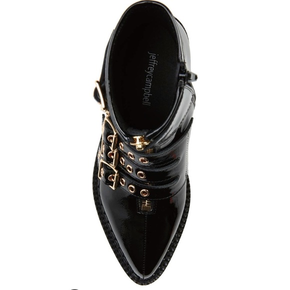 Jeffrey Campbell Gristle Black Patent Leather Buckle & Grommet Combat Boot - Picture 4 of 5